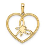 14k and White Rhodium Diamond-cut Dragonfly in Heart Pendant - Image 3