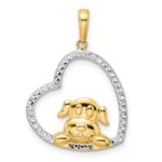 14k and White Rhodium Diamond-cut Puppy in Heart Pendant