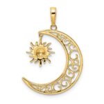 14k and White Rhodium Diamond-cut Moon and Dangle Sun Pendant - Image 3