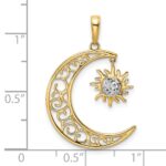 14k and White Rhodium Diamond-cut Moon and Dangle Sun Pendant - Image 4