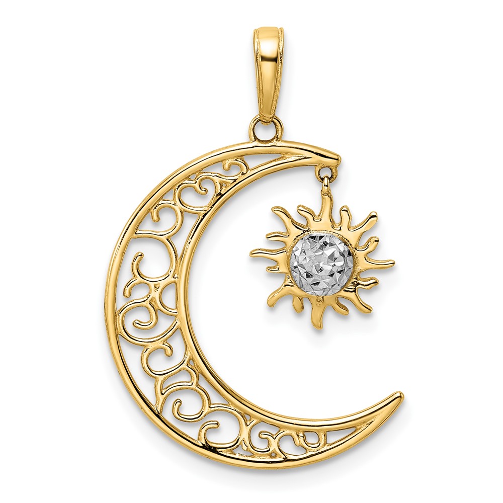 M2921.jpg 14k and White Rhodium Diamond-cut Moon and Dangle Sun Pendant - Image 1