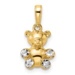 14k and White Rhodium 3-D Diamond-cut Teddy Bear Pendant