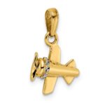 14k and White Rhodium 3-D Diamond-cut Airplane Pendant - Image 4