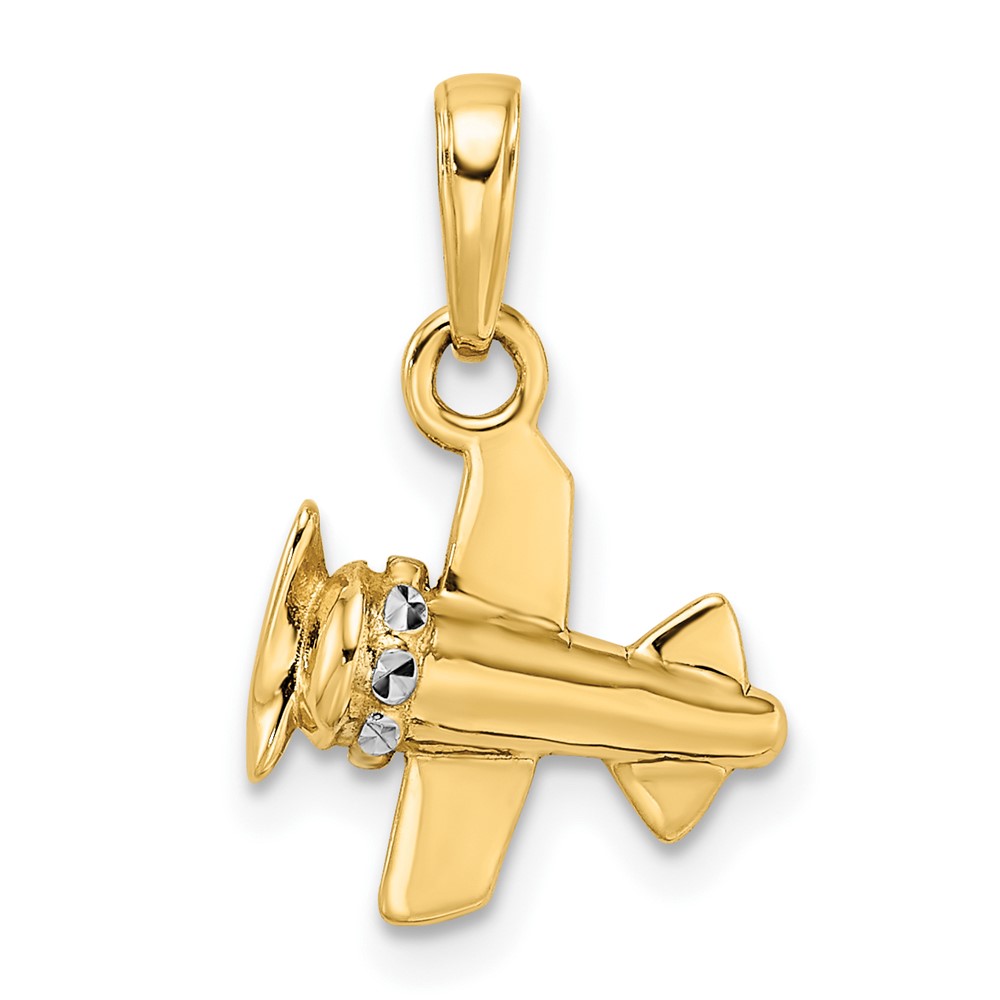 M2928.jpg 14k and White Rhodium 3-D Diamond-cut Airplane Pendant - Image 1