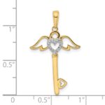 14k and White Rhodium Diamond-cut Heart/Angel Wings Key Pendant - Image 4