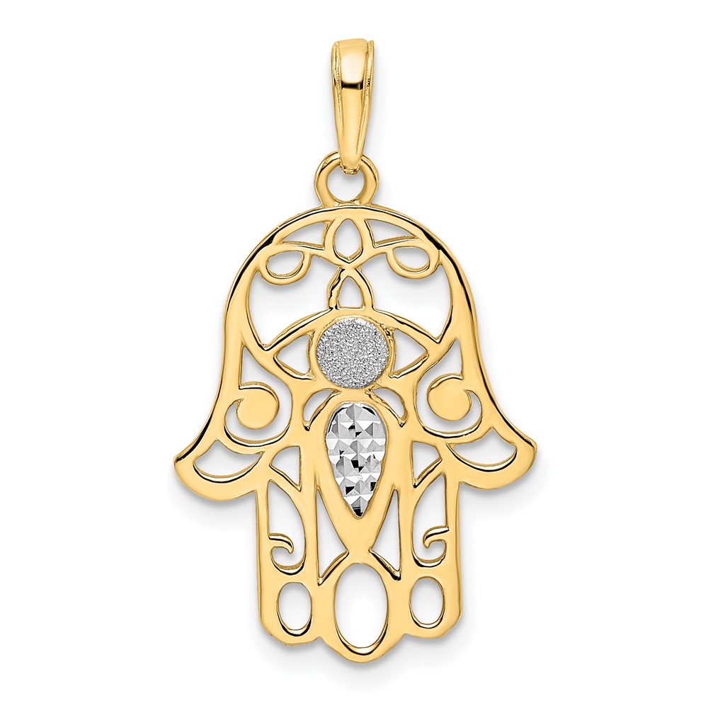 M2941.jpg 14k and White Rhodium Diamond-cut Evil Eye Hamsa Pendant - Image 1