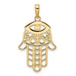 14k and White Rhodium Diamond-cut Evil Eye Filigree Hamsa Pendant - Image 3