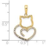 14k and White Rhodium Diamond-cut Cat Heart Pendant - Image 4