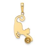 14k and White Rhodium Diamond-cut Cat and Ball Pendant - Image 3