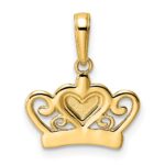 14k and White Rhodium Diamond-cut Heart Crown Pendant - Image 3