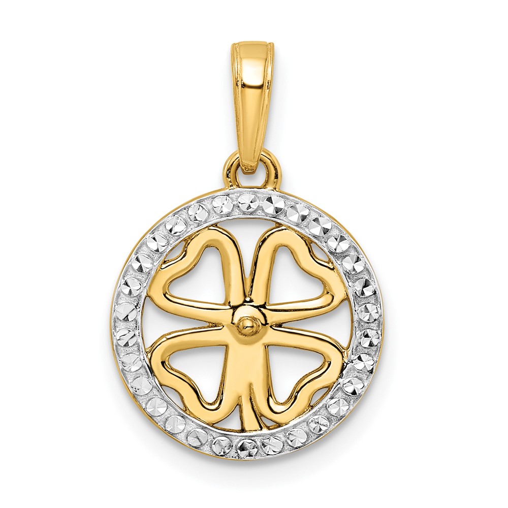M2990.jpg 14K and White Rhodium Diamond-cut Four-leaf Clover Pendant - Image 1