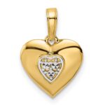 14k and White Rhodium Diamond-cut Puffed Heart Pendant