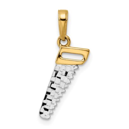 14k and White Rhodium Diamond-cut Saw Pendant