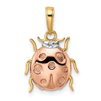 14k with White and Rose Rhodium Diamond-cut Ladybug Pendant
