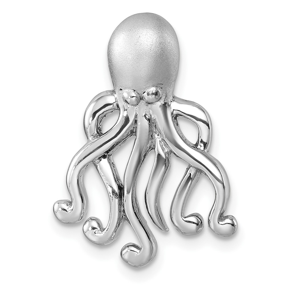 PLP-012.jpg Sterling Silver Rhodium-Plated Polished and Brushed Octopus Pendant - Image 1