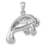 Sterling Silver Rhodium-Plated Medium Manatee Pendant - Image 3