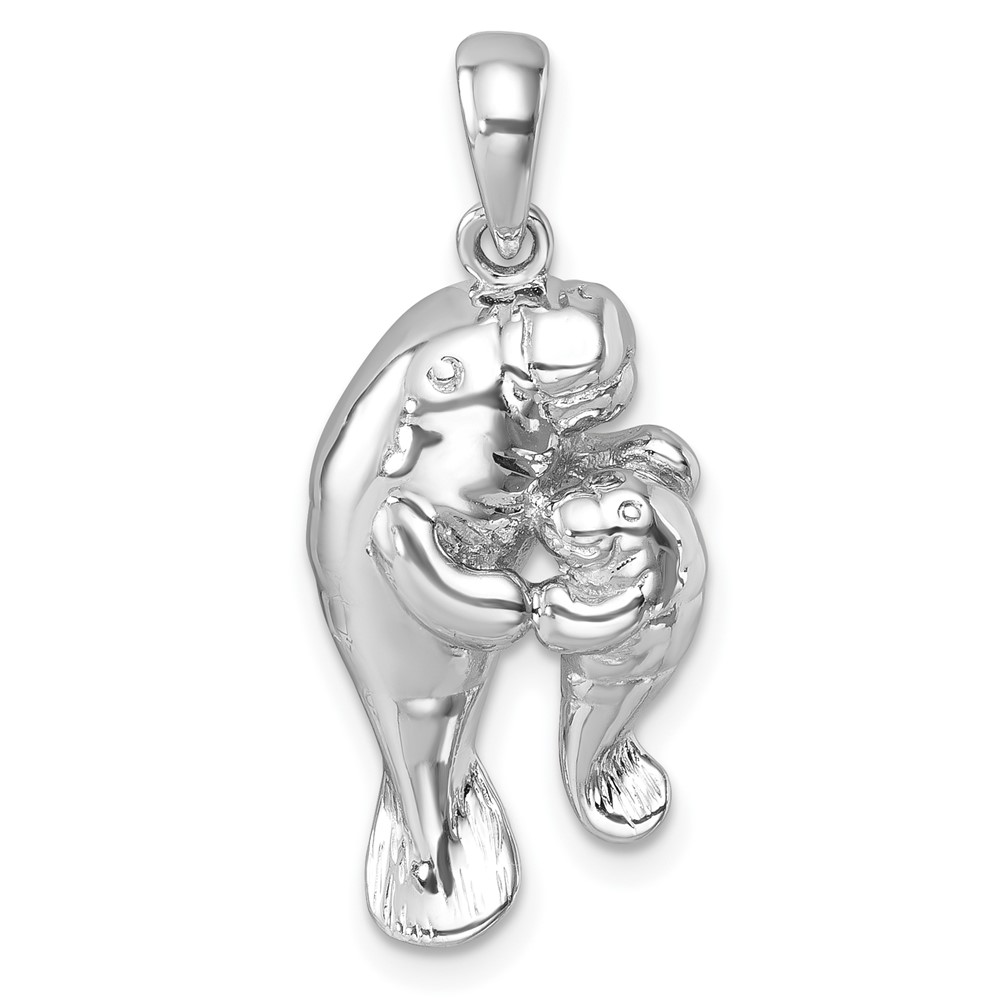 PLP-028.jpg Sterling Silver Rhodium-plated Polished Manatee and Baby Pendant - Image 1