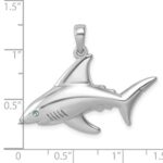 Sterling Silver Rhodium-Plated Polished Crystal Eye Shark Pendant - Image 5