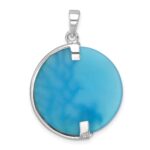 Sterling Silver Rhodium-Plated Polished Blue Agate Turtle and Reef Round Pendant - Image 3
