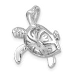 Sterling Silver Rhodium-Plated Polished Flower Back Turtle Chain Slide - Image 4