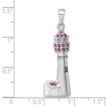 Sterling Silver Rhodium-Plated Polished CZ Cape May Lighthouse Pendant - Image 5