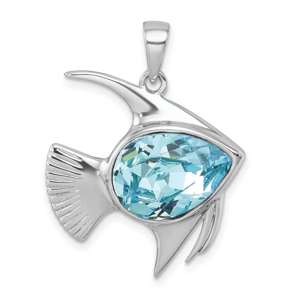 PLP-463.jpg Sterling Silver Rhodium-plated Polished Crystal Angel Fish Pendant - Image 1