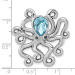 Sterling Silver Rhodium-plated Polished Blue Crystal Octopus Chain Slide - Image 5