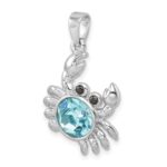 Sterling Silver Rhodium-plated Polished Round Crystal Crab Pendant - Image 4