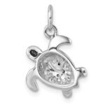 Sterling Silver Rhodium-Plated Tiny Turtle with Flower Back Pendant - Image 3