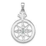Sterling Silver Rhodium-plated Blue CZ Compass Rose with Small Anchor Pendant - Image 3