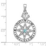 Sterling Silver Rhodium-plated Blue CZ Compass Rose with Small Anchor Pendant - Image 5