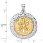Sterling Silver Rhodium-plated Gold-tone Textured Sand Dollar Pendant - Image 5