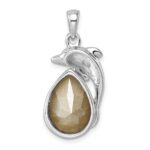 Sterling Silver Rhodium-plated Polished Crystal Dolphin Pendant - Image 3