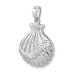 Sterling Silver Rhodium-plated Polished CZ Scallop Shell Pendant - Image 4
