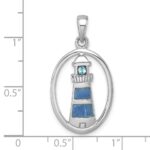 Sterling Silver Rhodium-Plated Polished Oval Adventurine and CZ Lighthouse Pendant - Image 5