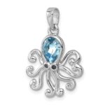 Sterling Silver Rhodium-plated Polished Crystal Octopus Pendant - Image 4