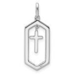 14K White Gold Polished 1/5 carat Diamond Framed Dangle Cross Pendant - Image 3