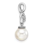 14K White Gold Polished 1/10 carat Diamond and White Freshwater Cultured Pearl Chain Slide - Image 2
