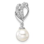 14K White Gold Polished 1/10 carat Diamond and White Freshwater Cultured Pearl Chain Slide