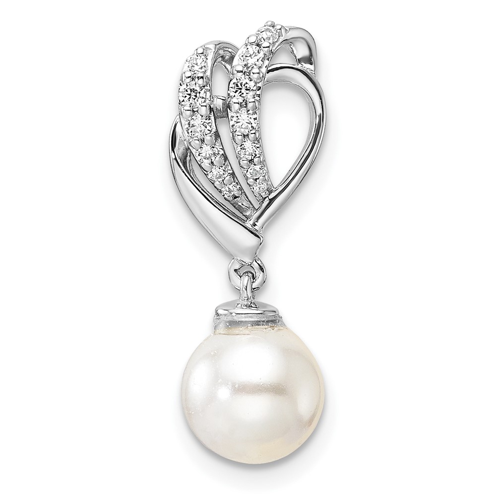 PM10189-011-WAA.jpg 14K White Gold Polished 1/10 carat Diamond and White Freshwater Cultured Pearl Chain Slide - Image 1
