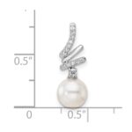 14K White Gold Polished 1/10 carat Diamond and White Freshwater Cultured Pearl Chain Slide - Image 4