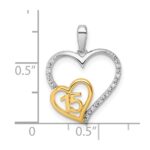 14K Two-tone Polished 1/20 carat Diamond Quinceanera 15 Heart Pendant - Image 4