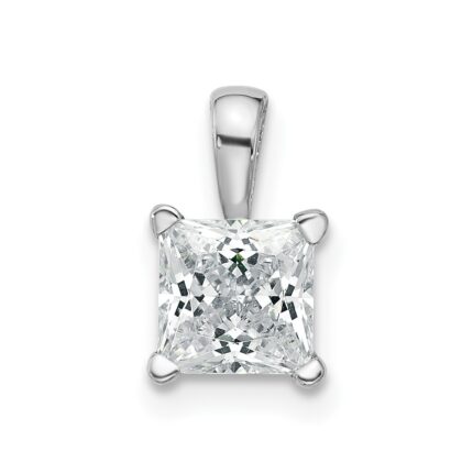 14k White Gold 1 carat Lab Grown Diamond VS+ F+ Princess Complete Four Prong Pendant
