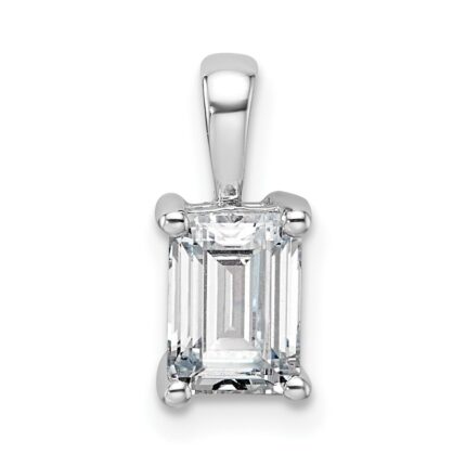 14k White Gold 1 carat Lab Grown Diamond VS/SI+ G+ Emerald Complete Four Prong Pendant