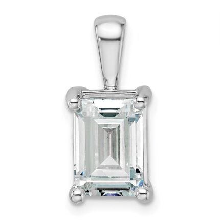 14k White Gold 3 carat Certified Lab Grown Diamond VS+ F+ Emerald Complete Four Prong Pendant