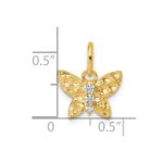 14K Polished and Hammered Diamond Butterfly Pendant - Image 4