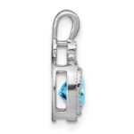 14k White Gold 6mm Cushion Blue Topaz and Diamond Pendant - Image 2