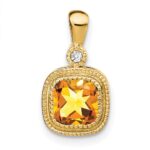 14k 6mm Cushion Citrine and Diamond Pendant