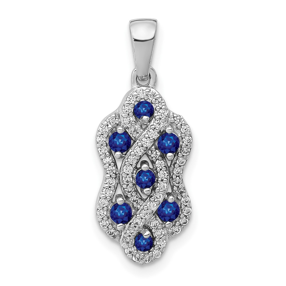 PM3845-SA-025-WA.jpg 14k White Gold 1/4 carat Diamond and .32 Sapphire Fancy Twist Pendant - Image 1