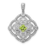 14k White Gold Diamond and 4mm Square Peridot Fancy Filigree Pendant